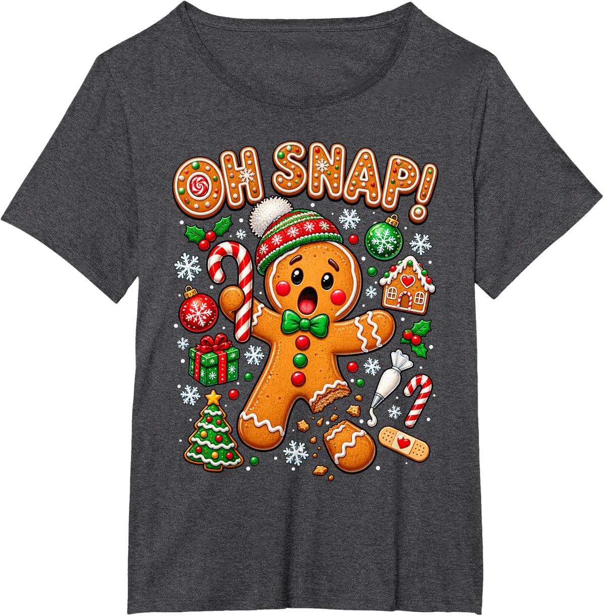 Oh Snap Funny Xmas Gingerbread Man Cookies Christmas Women T-Shirt - Dark Heather Grey