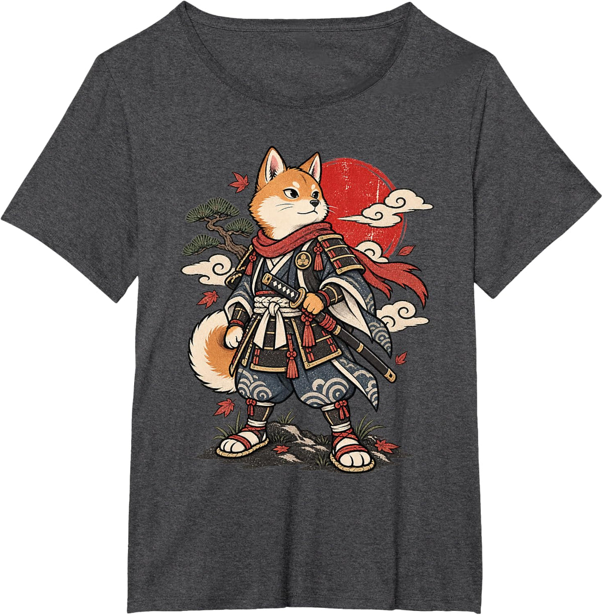 Shiba Inu Samurai Ronin Katana Japanese Dog Warrior Art T-Shirt - Dark Heather Grey