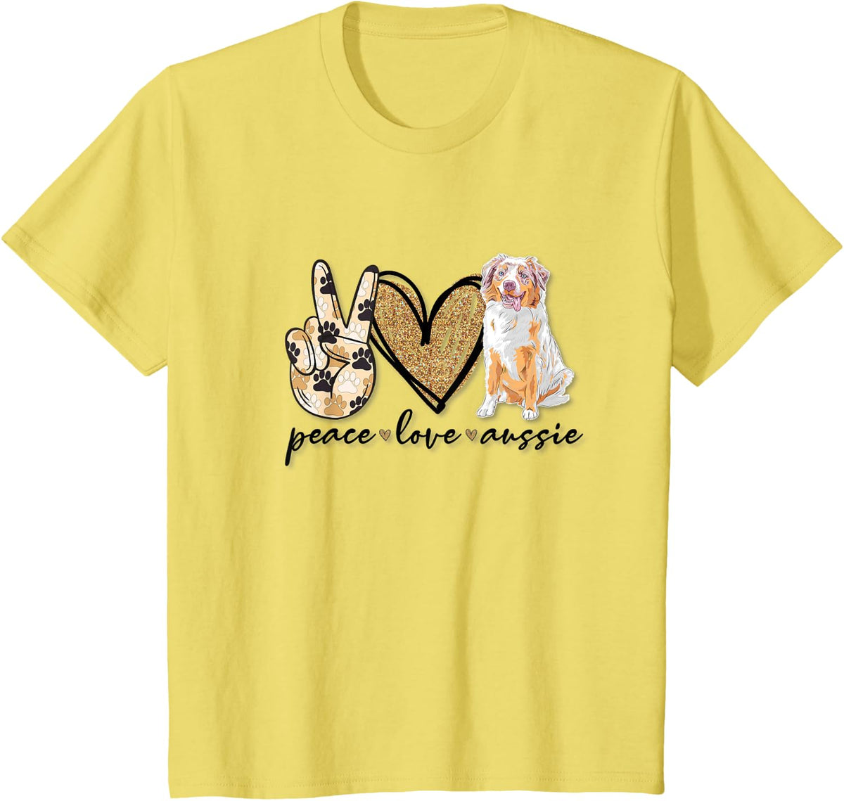 Australian Shepherd Dog Peace Love Aussie T-Shirt - Lemon Yellow