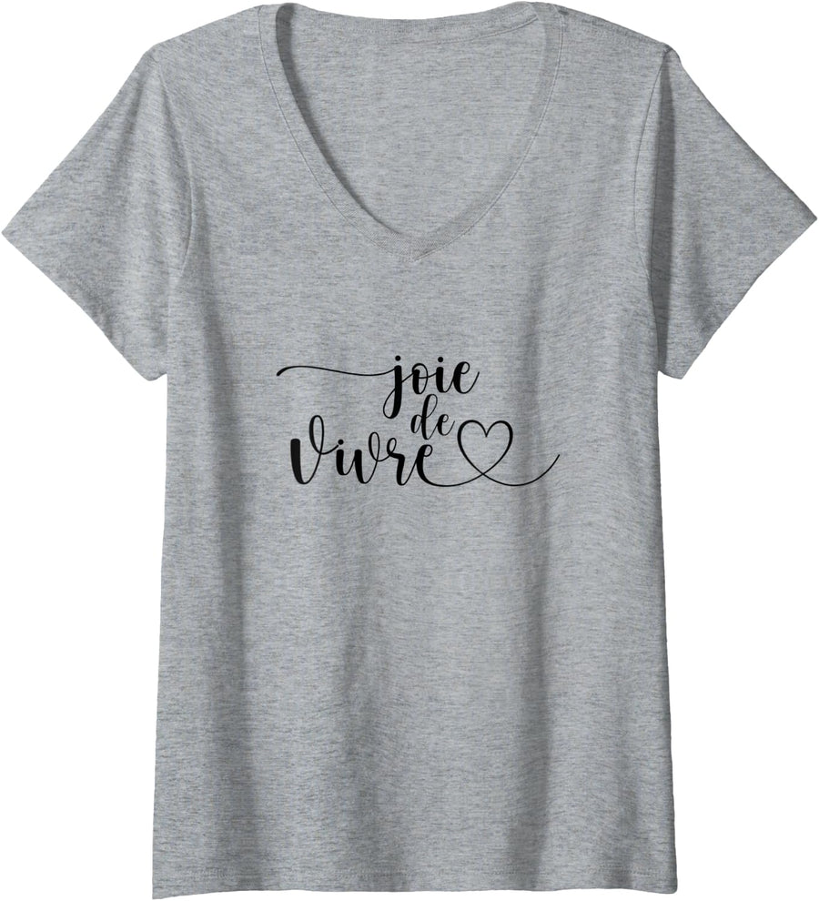 Womens French Language Shirts Joie de Vivre Enjoy Life V-Neck T-Shirt - Heather Grey