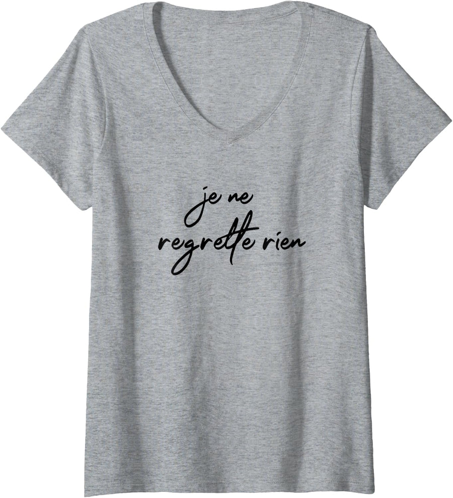 Womens Je Ne Regrette Rien No Regrets Fun France French Gift V-Neck T-Shirt - Heather Grey