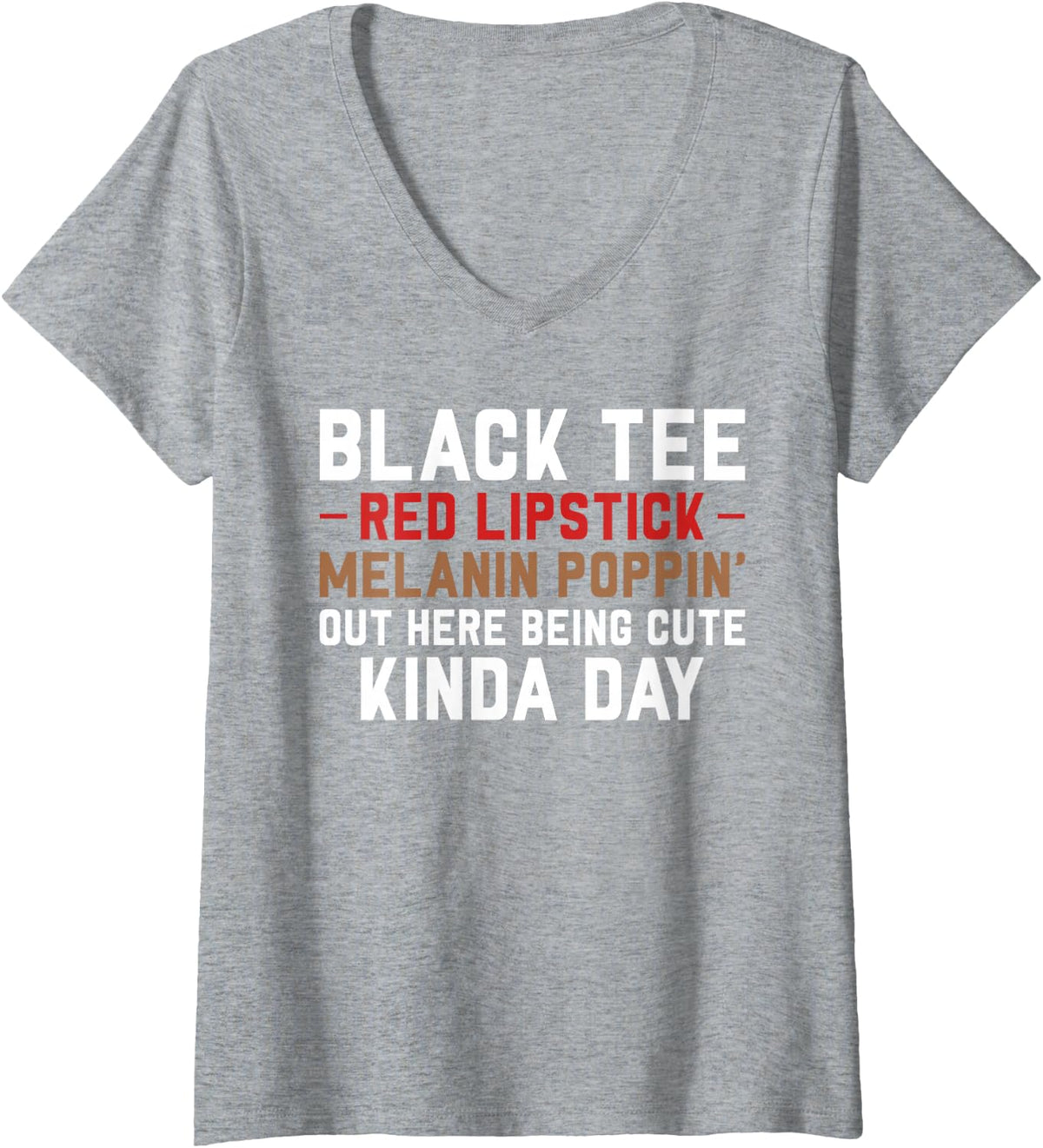 Womens Black Tee Red Lipstick Melanin Brown Skin Black History V-Neck T-Shirt - Heather Grey