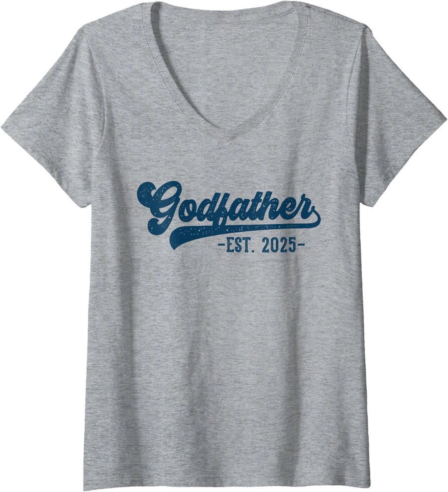 Women's Godfather Est 2025 Godfather to Be Gifts New God Dad V-Neck T-Shirt - Heather Grey