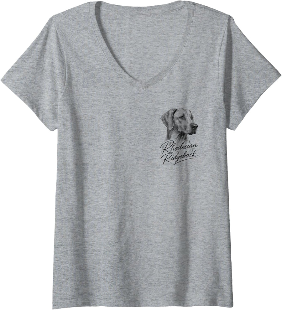Women's Rhodesian Ridgeback Fine Art Portrait with Text on Chest V-Neck T-Shirt - Heather Grey