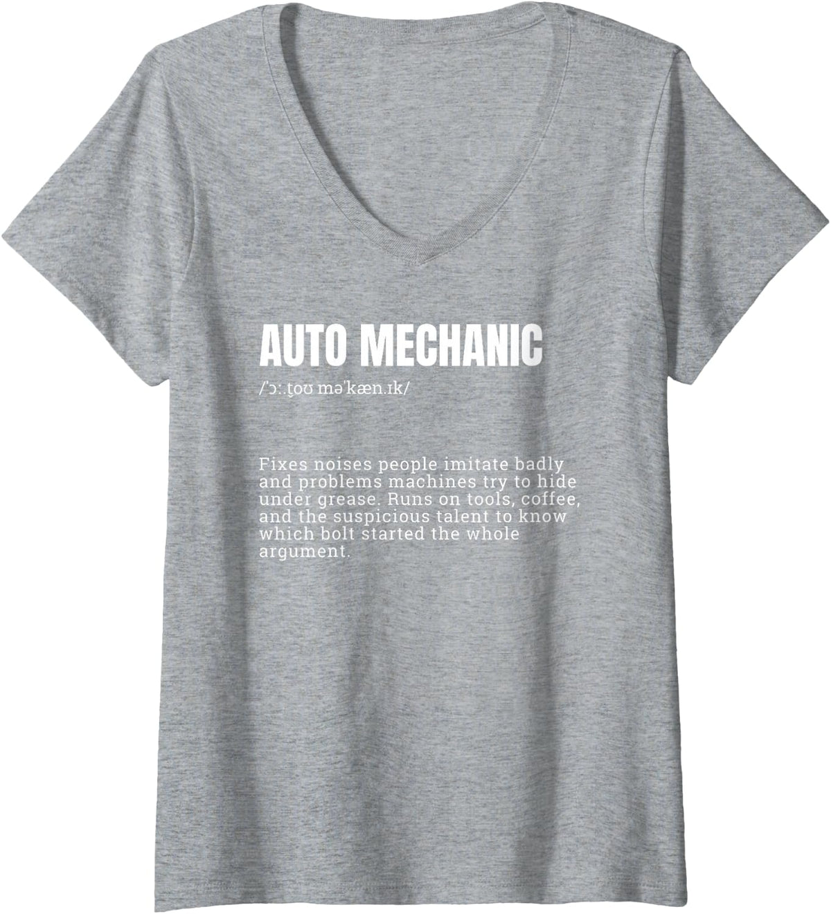 Women's Funny Auto Mechanic Dictionary Definition Shirt V-Neck T-Shirt - Heather Grey