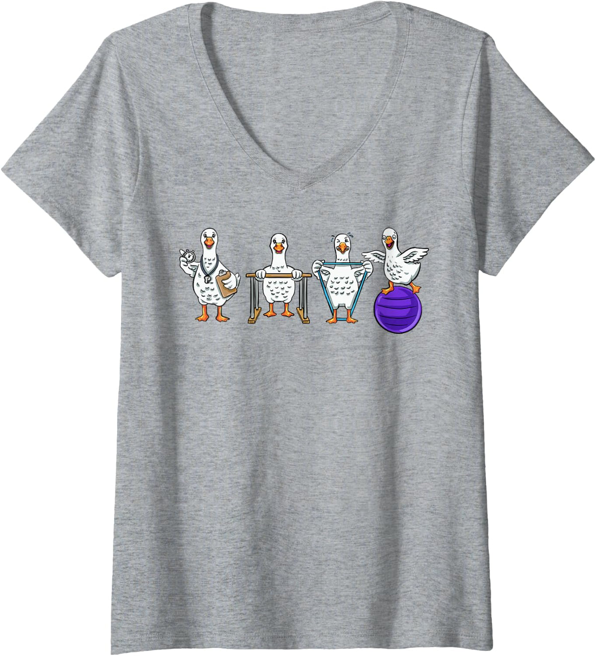 Women's Physical Therapy Silly Therapist Goose Funny PT PTA Rehab V-Neck T-Shirt - Heather Grey