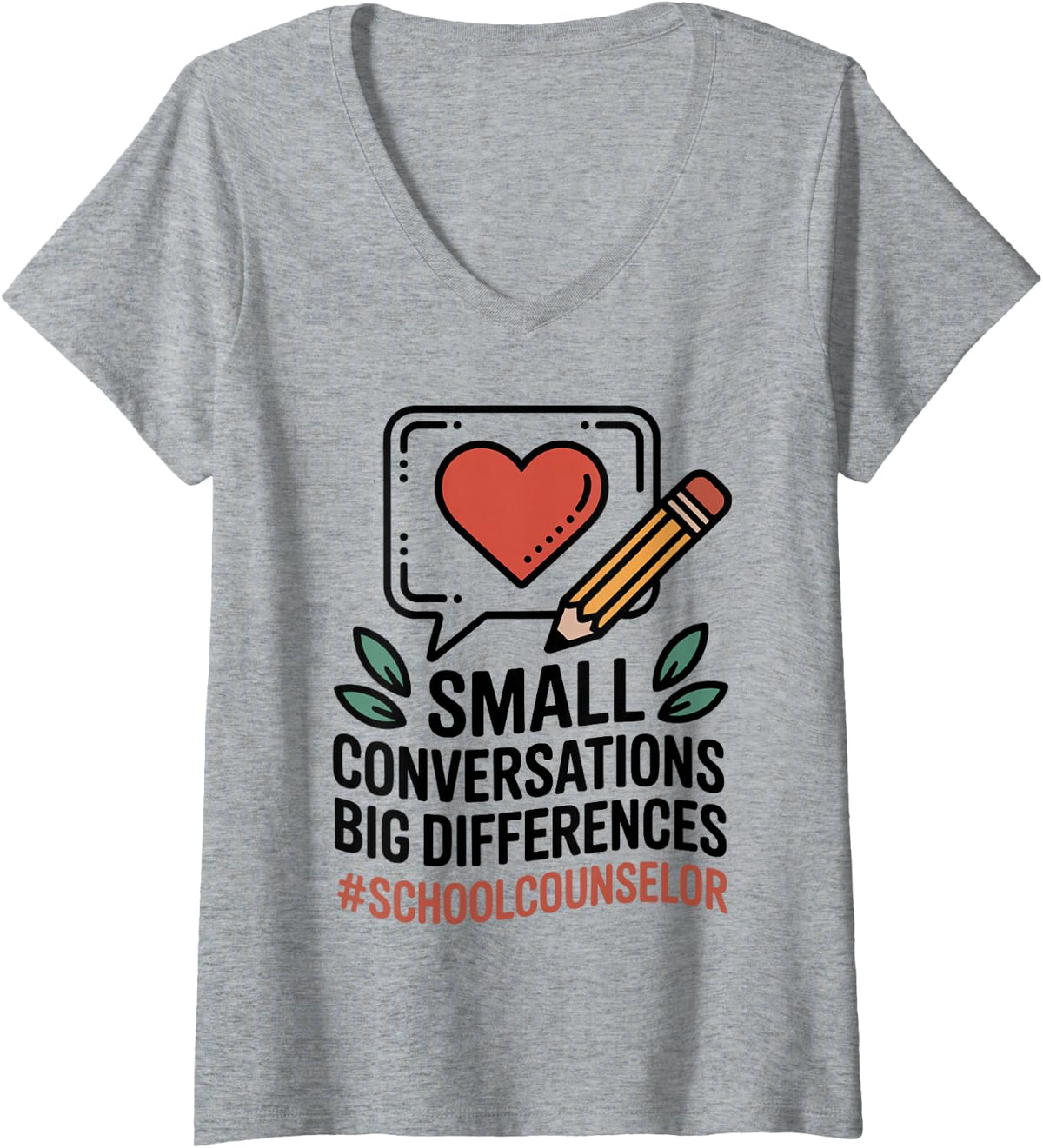 Women's Small Conversations Big Differences School Counselor V-Neck T-Shirt - Heather Grey