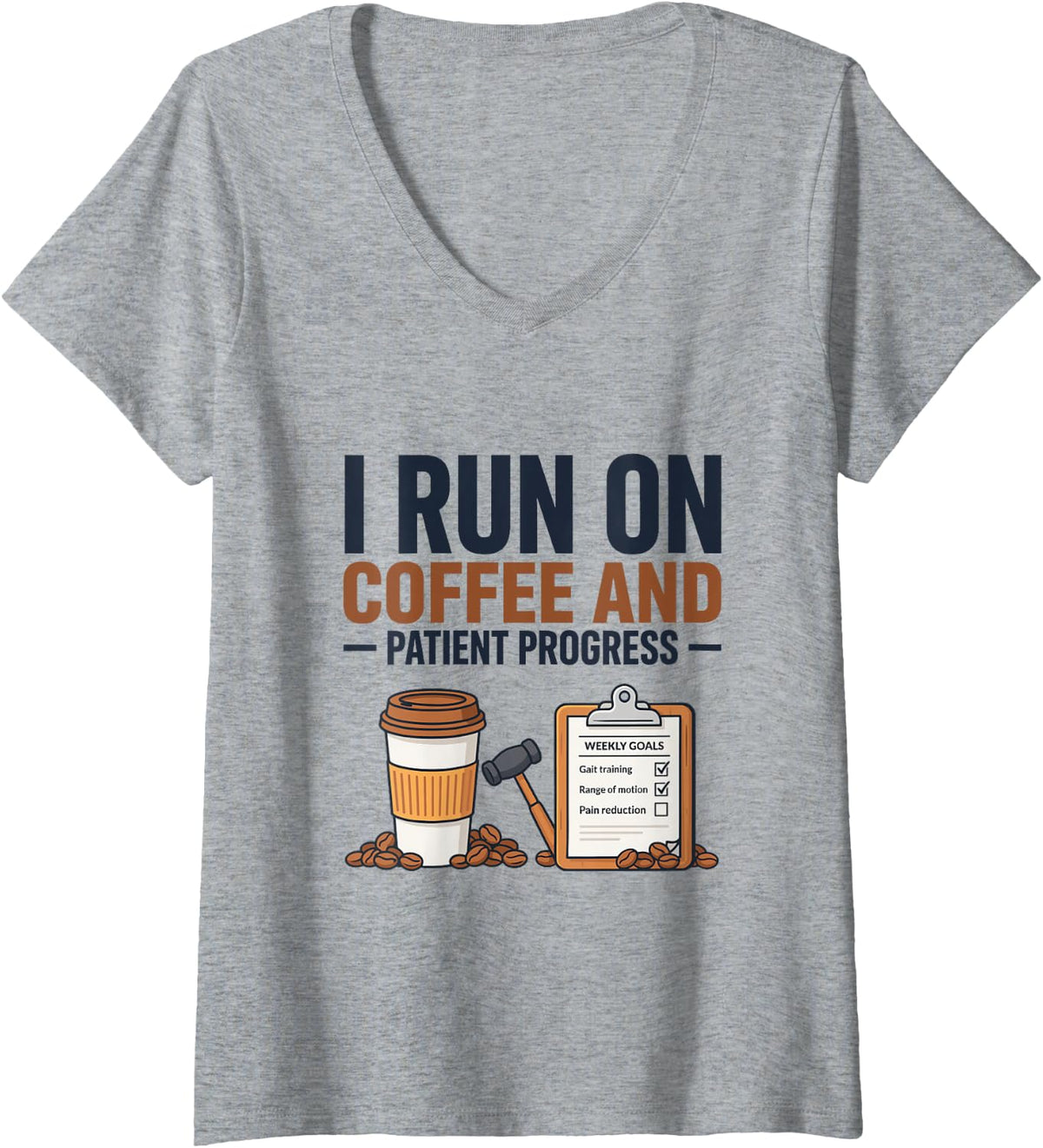 Women's I Run On Coffee and Patient Progress, Nurse Coffee Lover V-Neck T-Shirt - Heather Grey