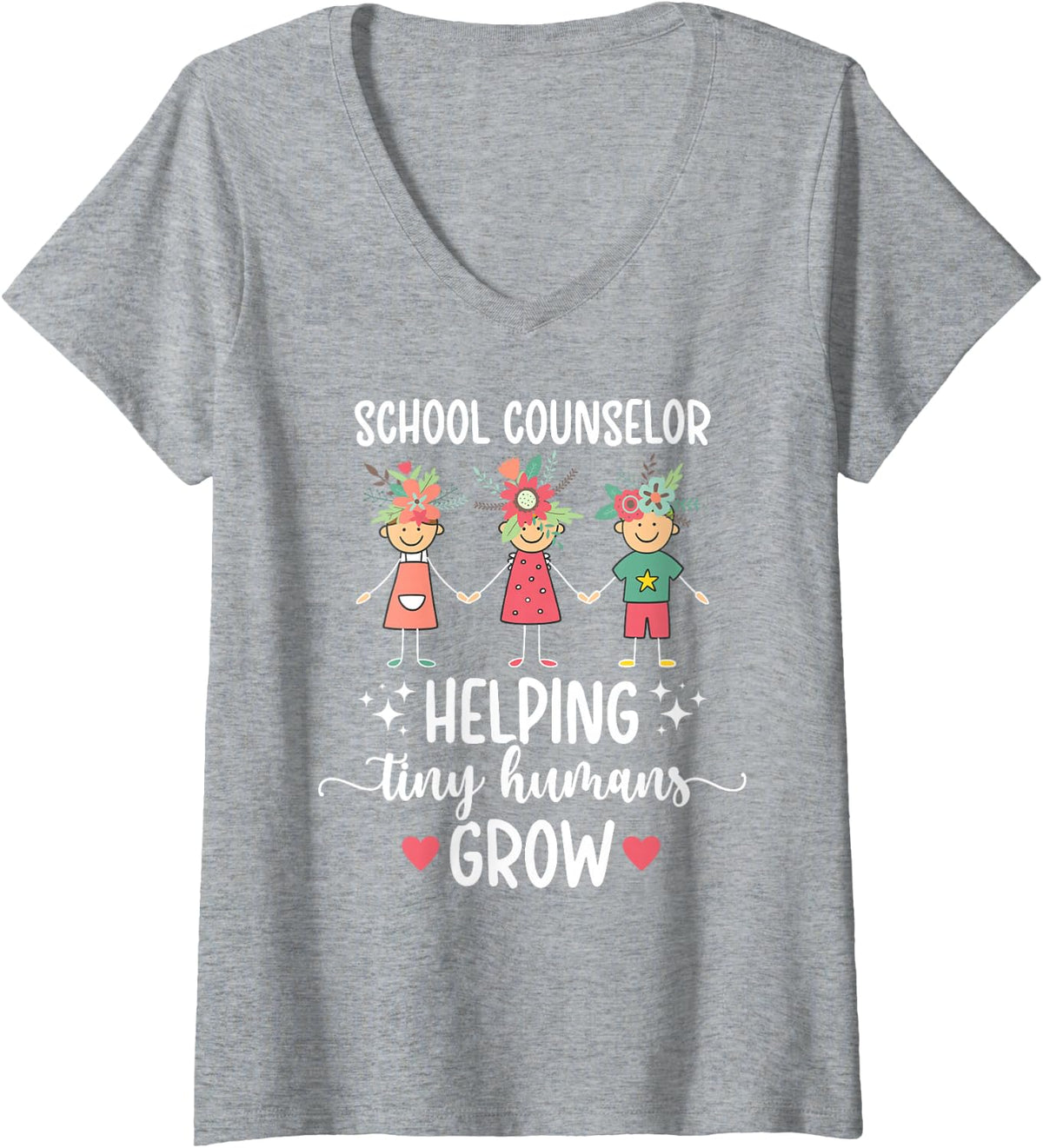 Women's School Counselor Helping Tiny Humans School Counseling Week V-Neck T-Shirt - Heather Grey