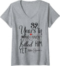 Womens 32nd Wedding Anniversary Gift for Her 32 Years of Marriage V-Neck T-Shirt - Heather Grey