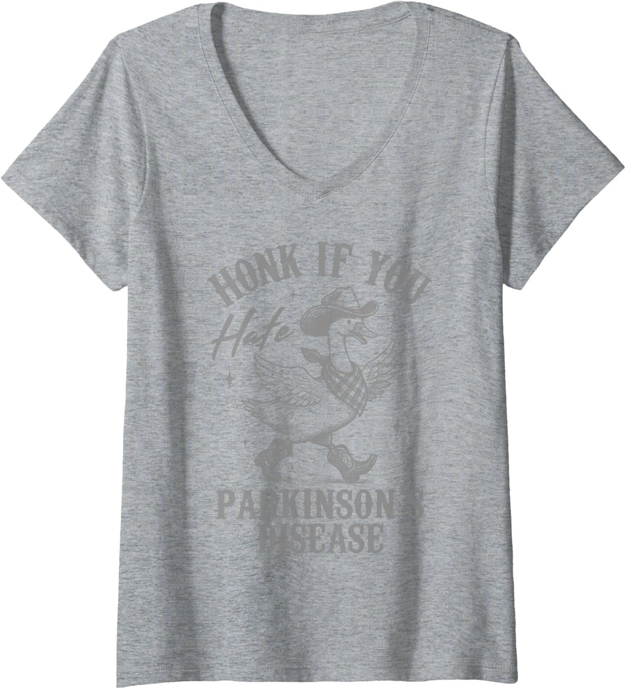 Women's Parkinson's Disease Warrior Silly Goose Honk If You Hate V-Neck T-Shirt - Heather Grey