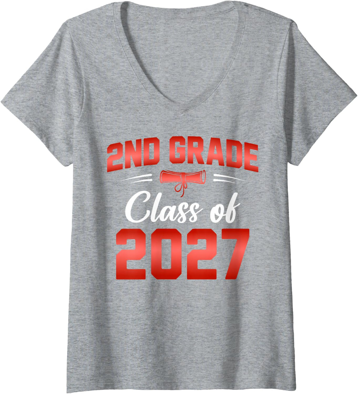 Women's 2nd Grade Class of 2027 Graduate Student School Graduation V-Neck T-Shirt - Heather Grey