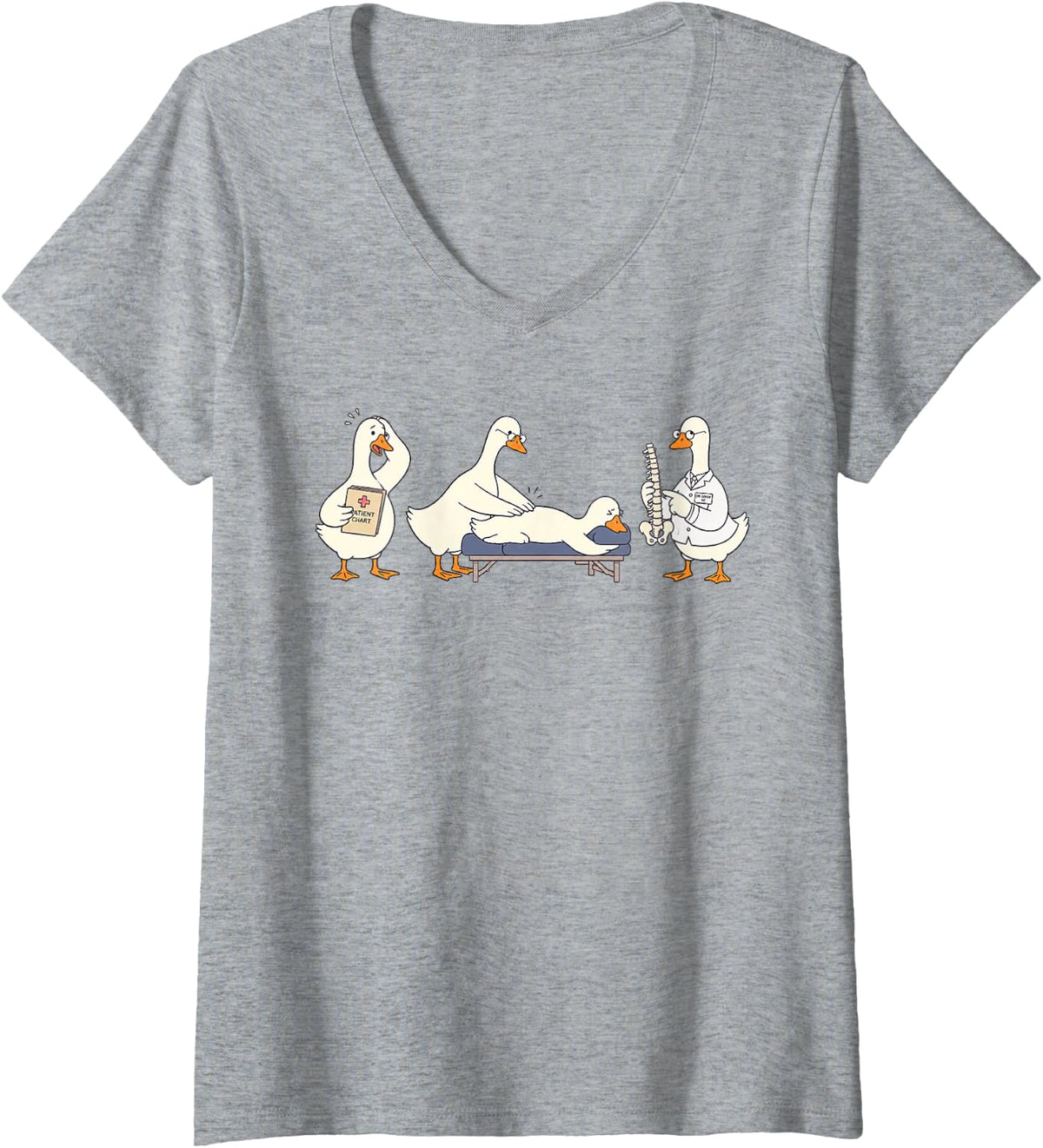 Women's Chiropractor Chiropractic Get Adjusted Spinal Silly Goose V-Neck T-Shirt - Heather Grey