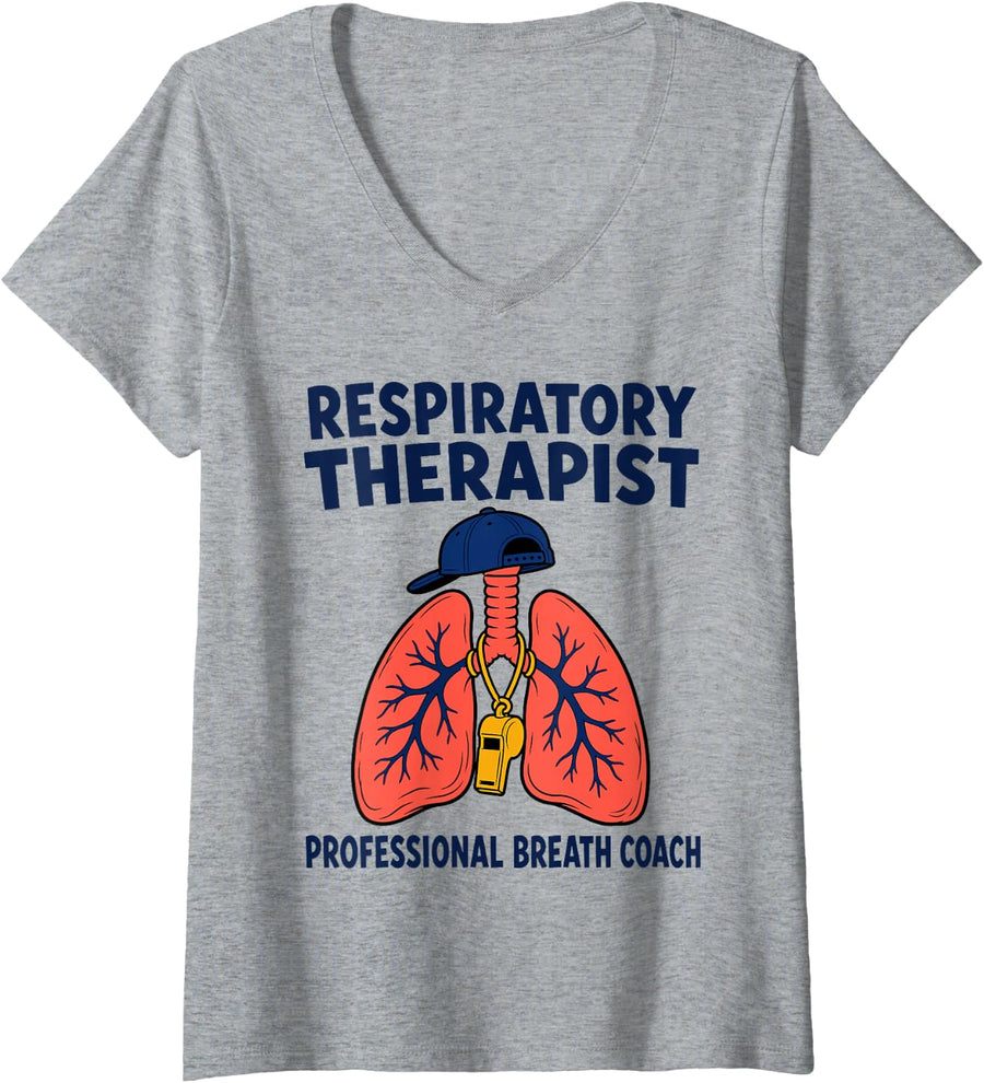 Women's Respiratory Therapist Professional Breath Coach V-Neck T-Shirt - Heather Grey