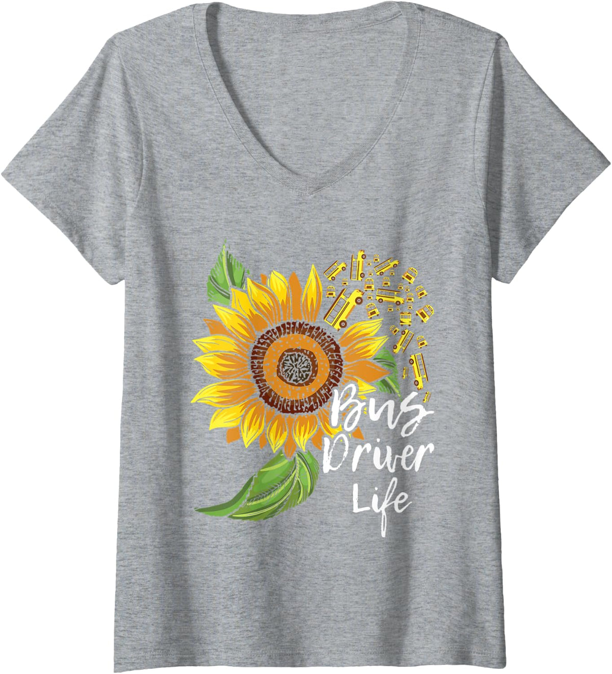 Womens Bus Driver Life - School Bus Driver Appreciation V-Neck T-Shirt - Heather Grey