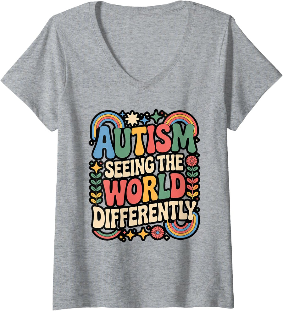 Women's Seeing the World Differently Autism Statement V-Neck T-Shirt - Heather Grey