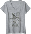 Women's Looney Tunes Bugs Bunny Drawing Instruction Line Art Light V-Neck T-Shirt - Heather Grey