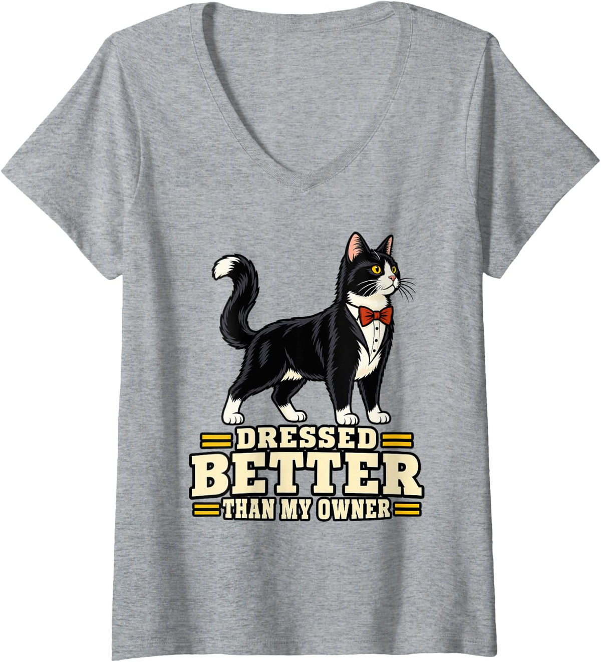 Women's Tuxedo Cat Dressed Better Than My Owner Funny Kitty Mom V-Neck T-Shirt - Heather Grey