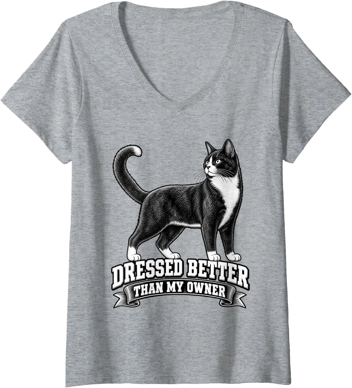 Women's Tuxedo Cat Dressed Better Than My Owner Dad Funny Owner V-Neck T-Shirt - Heather Grey