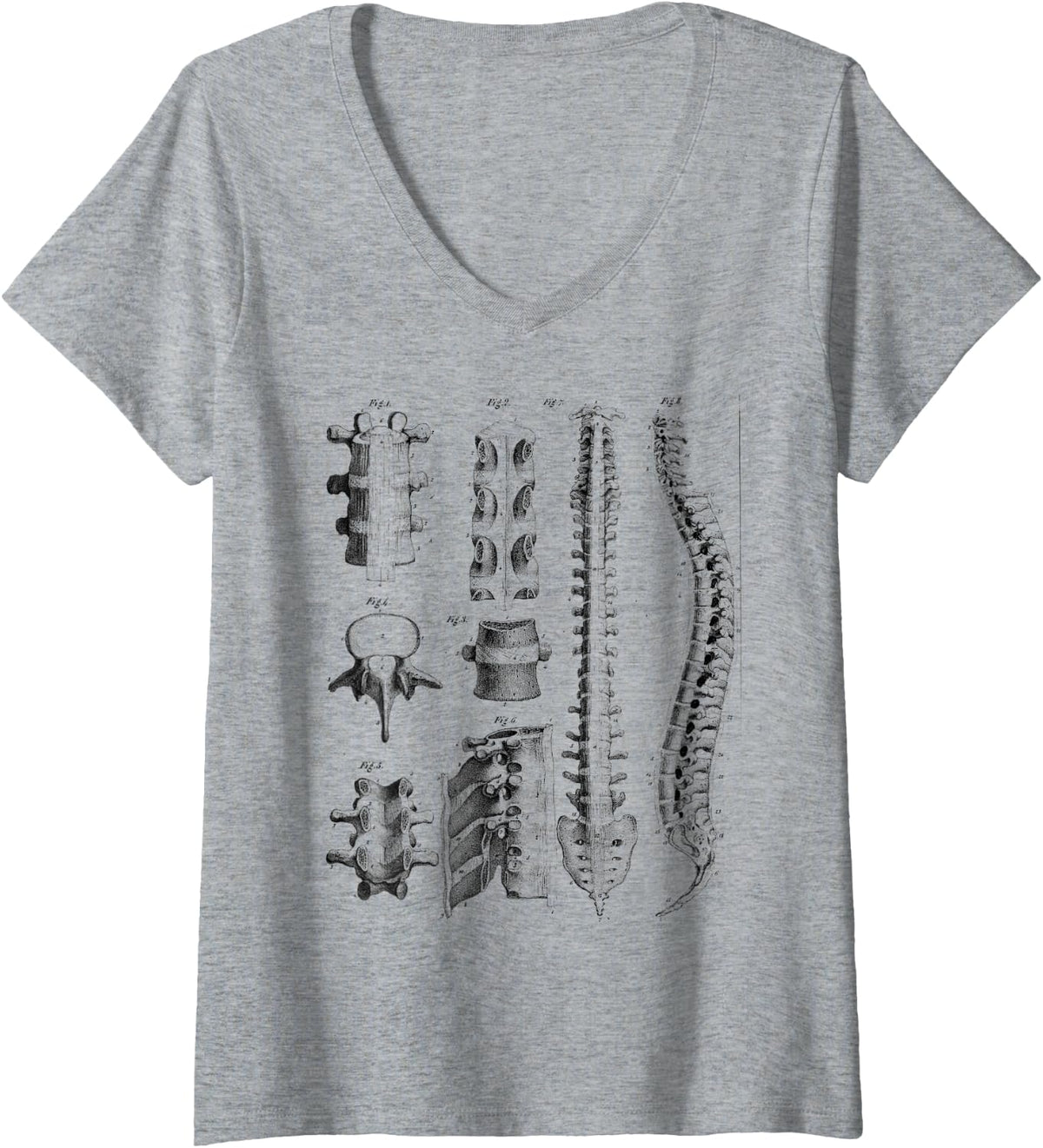Women's Human Spine Anatomy Vintage Bones of the Spine for Physician V-Neck T-Shirt - Heather Grey