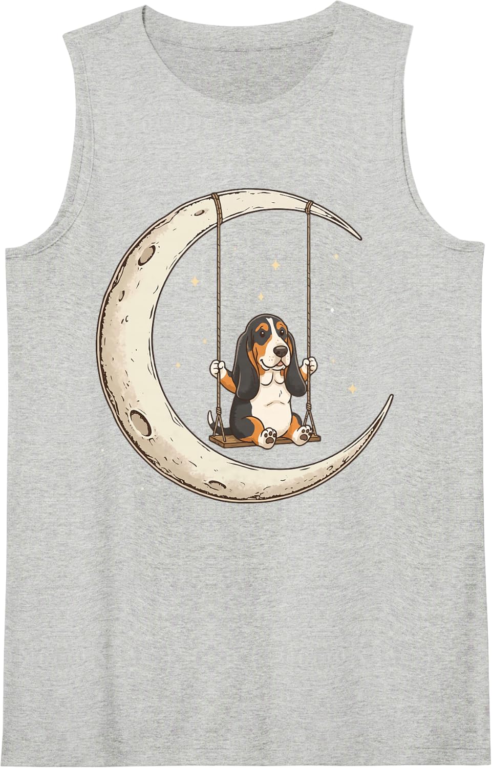Basset Hound Moon Swing Sleeveless Tank Top - Heather Grey