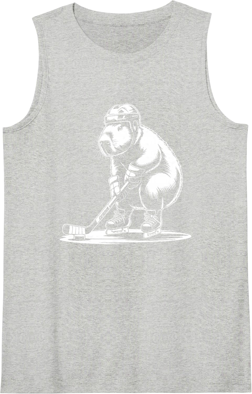 Funny Capybara Playing Ice Hockey Design for Men Kids Boys Sleeveless Tank Top - Heather Grey