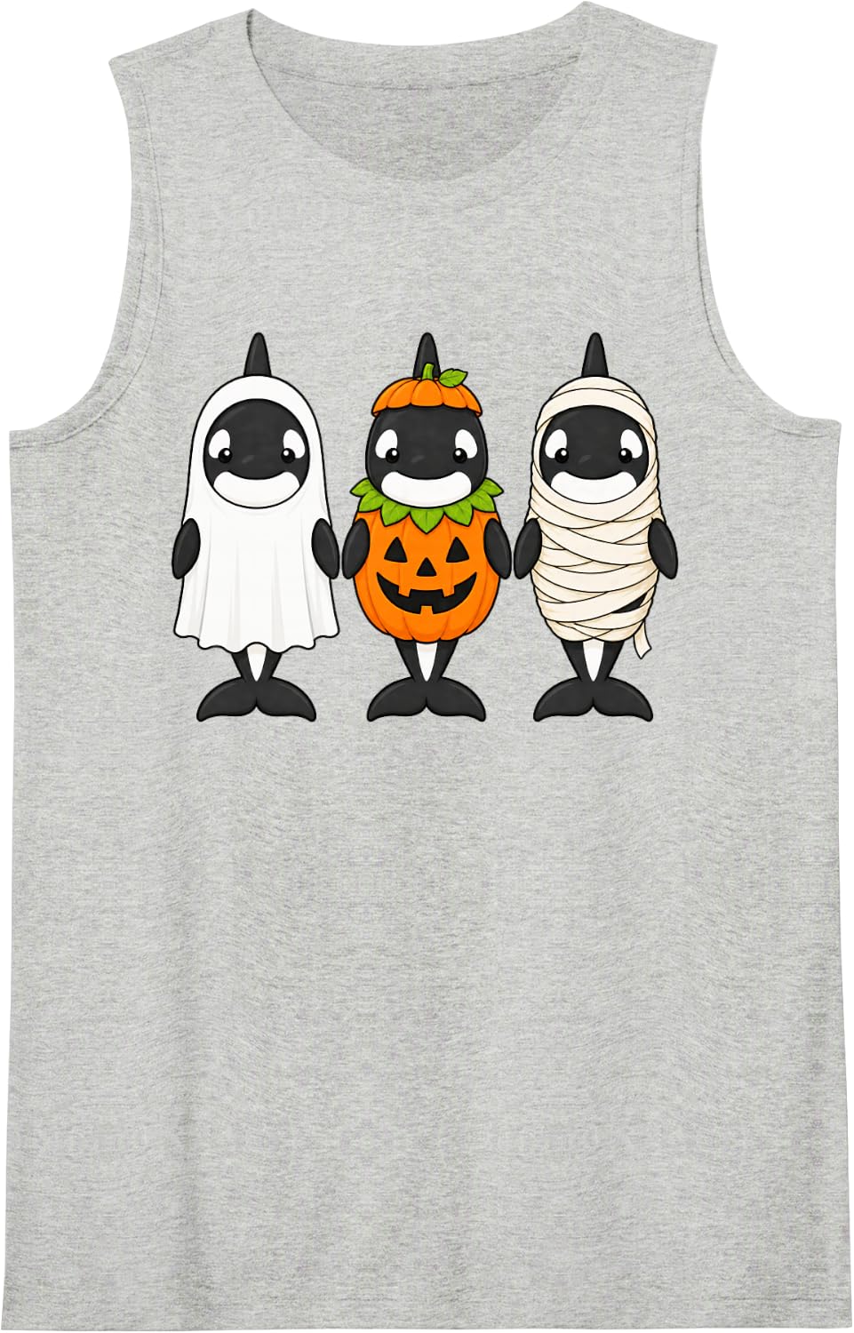 Spooky Orca Whale Pumpkin Ghost Halloween Tank Top - Heather Grey