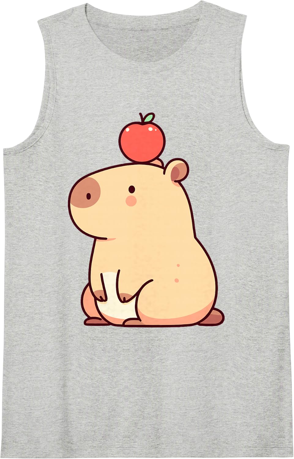 Capybara with Apple Sleeveless Tank Top - Heather Grey