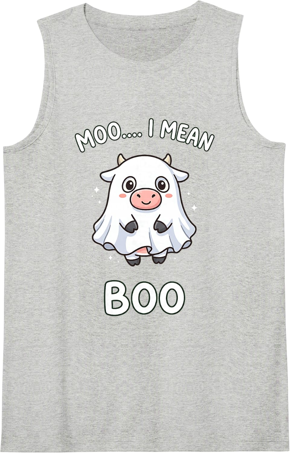 Moo I Mean Boo Funny Halloween Ghost Cow Spooky Cow Lover Tank Top - Heather Grey