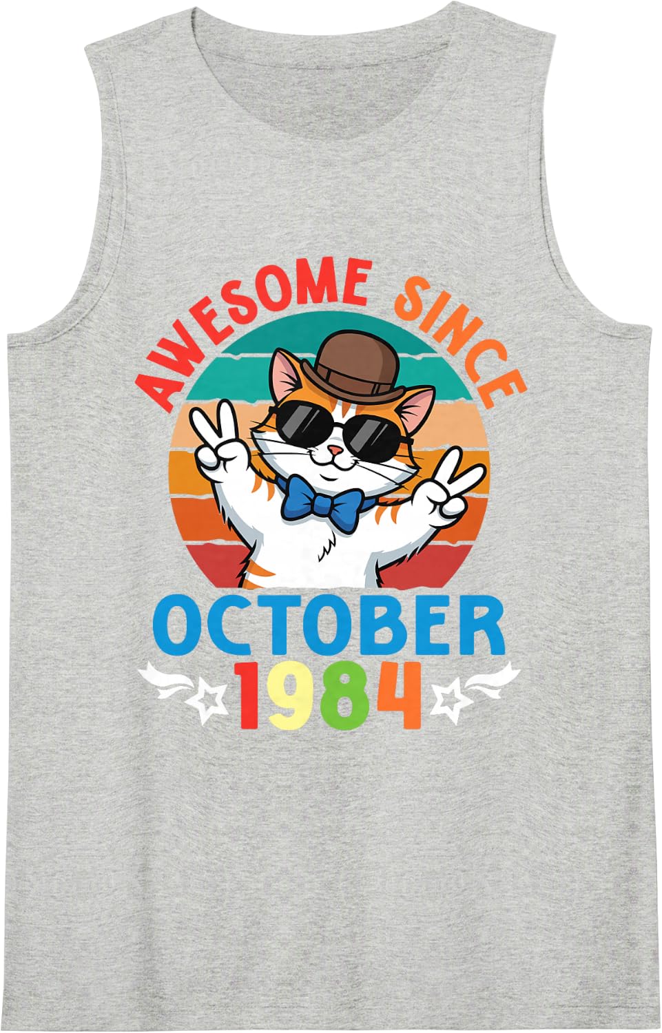 Cat Boy Awesome Since October 1984 My Birthday 42 Years Old Sleeveless Tank Top - Heather Grey
