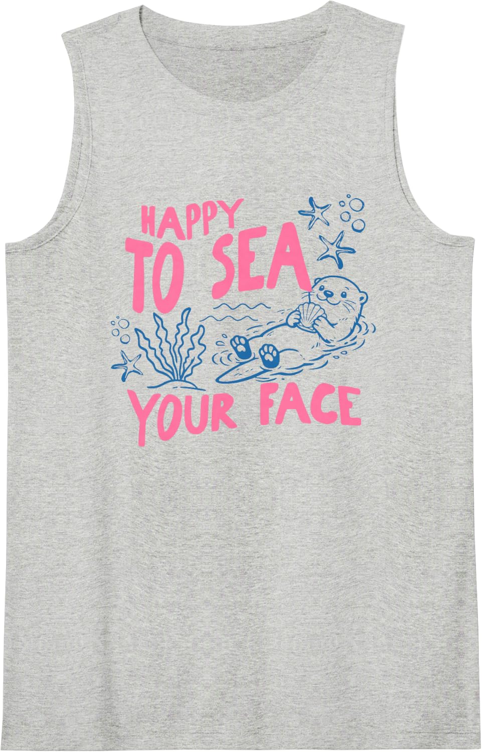 Happy to Sea You Otter Teacher Back to School Ocean Sleeveless Tank Top - Heather Grey