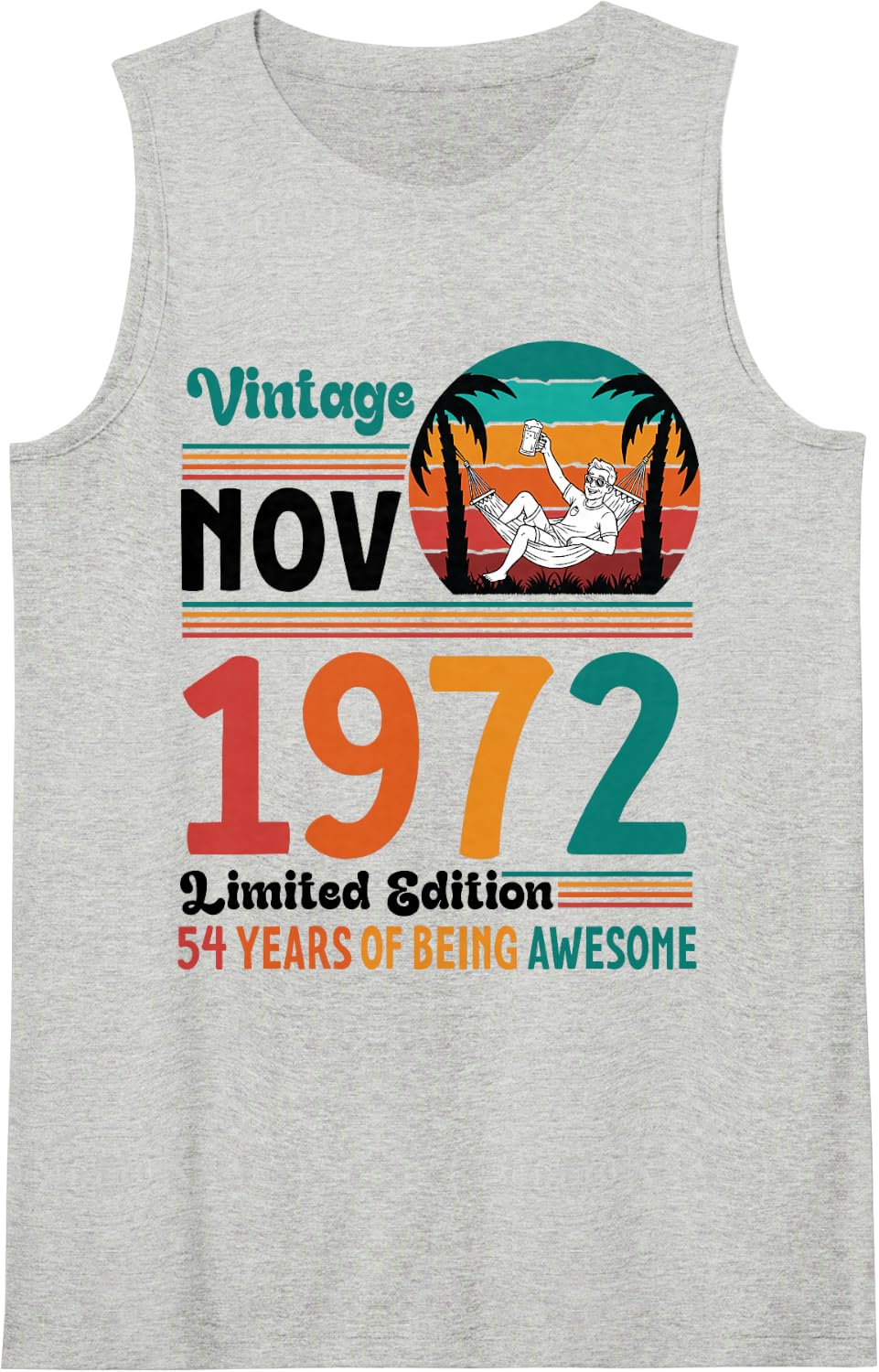 Vintage November 1972 Ltd Edition 54 Years of Being Awesome Sleeveless Tank Top - Heather Grey