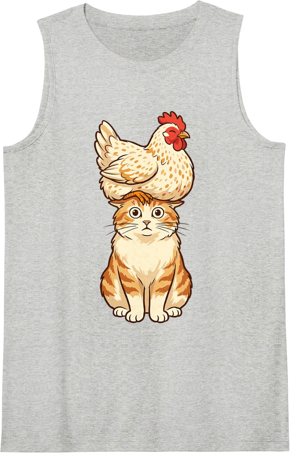 Cat Chicken On Head Funny Backyard Keeper Feline Humor Sleeveless Tank Top - Heather Grey