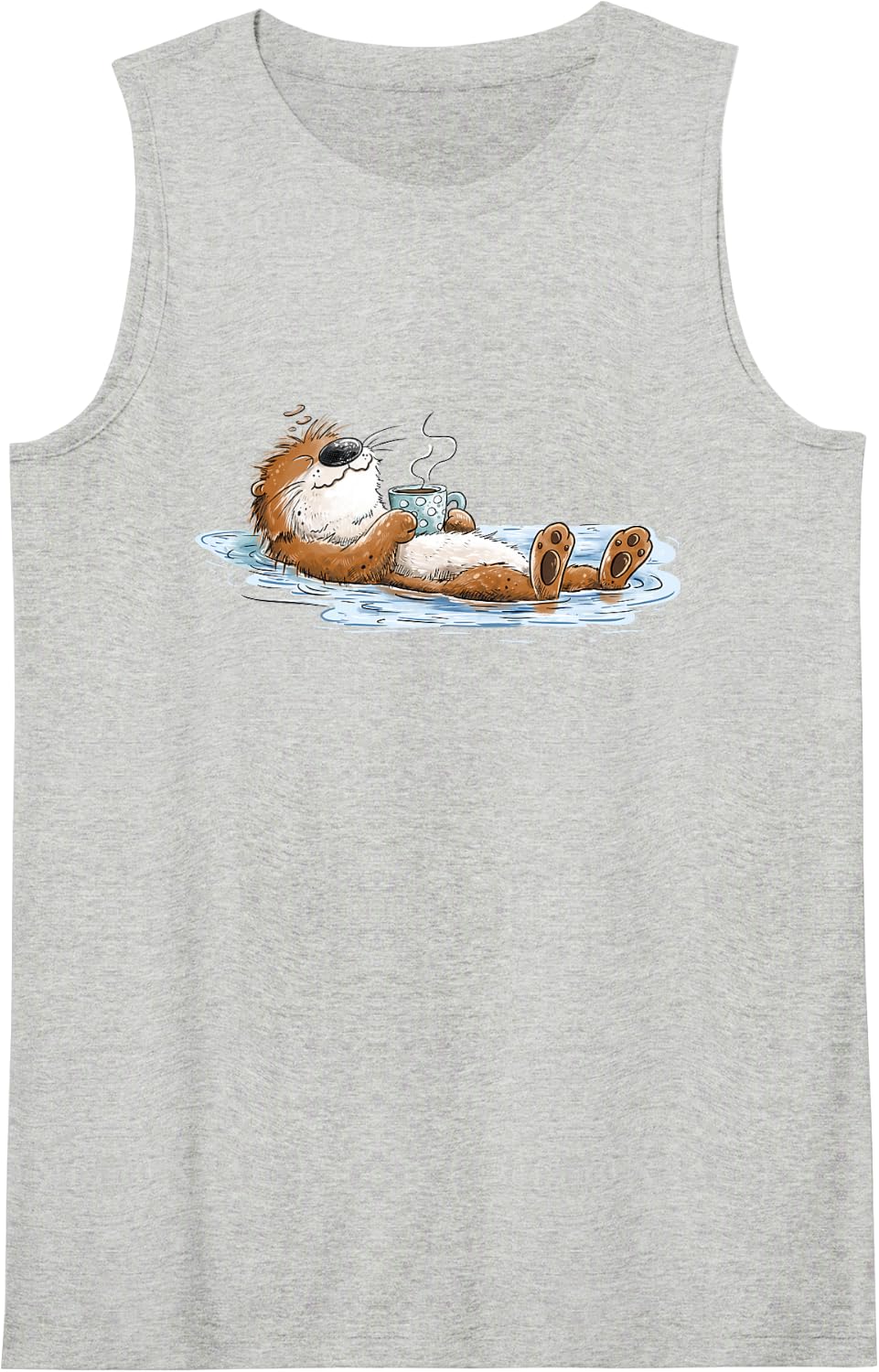 Chill Sea Otter Coffee Otter Lover Funny Design Sleeveless Tank Top - Heather Grey