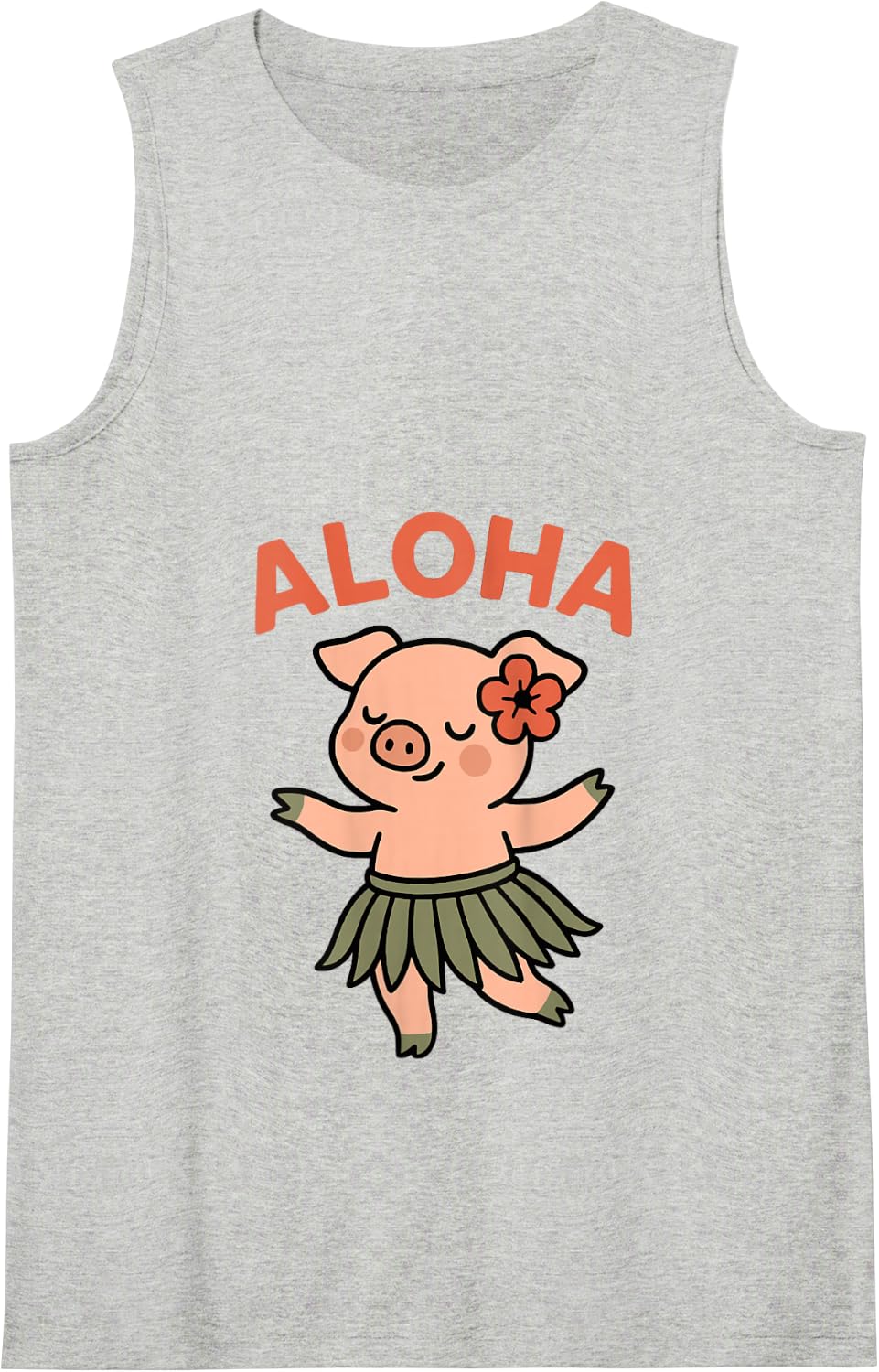 Cute Tiki Hula Dancing Pig Luau Tank Top - Heather Grey