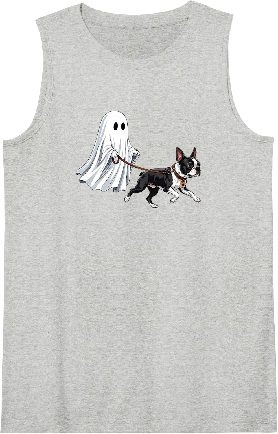 Cute Ghost Walking Boston Terrier Halloween Dog Lovers Tank Top - Heather Grey