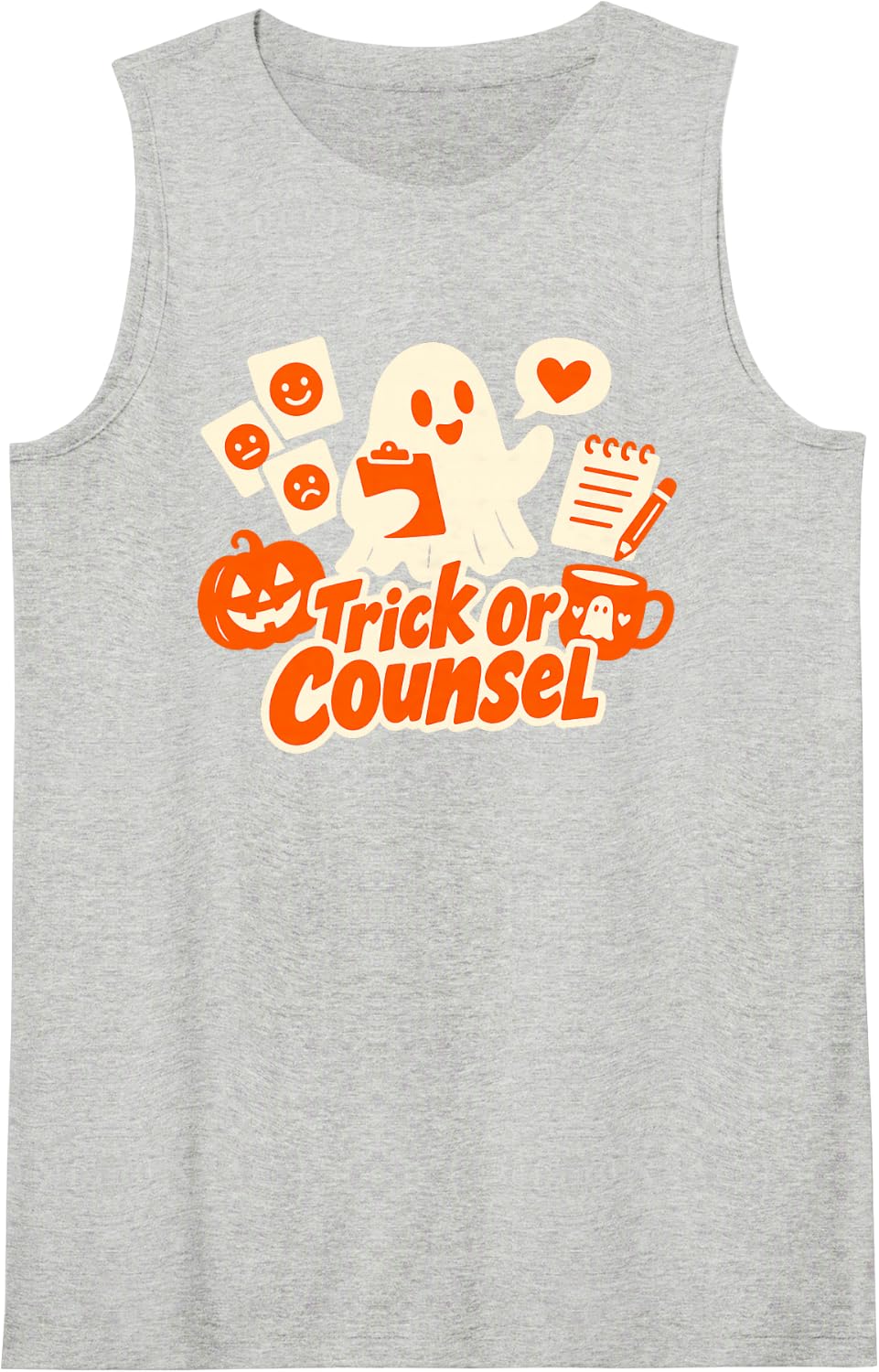 Trick or Counsel Halloween Ghost for School Counselors Sleeveless Tank Top - Heather Grey