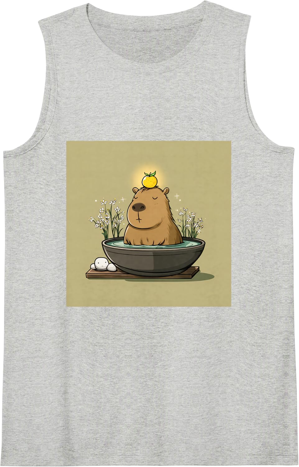 Capybara Yuzu Bath Relaxing Cute Animal Tank Top - Heather Grey