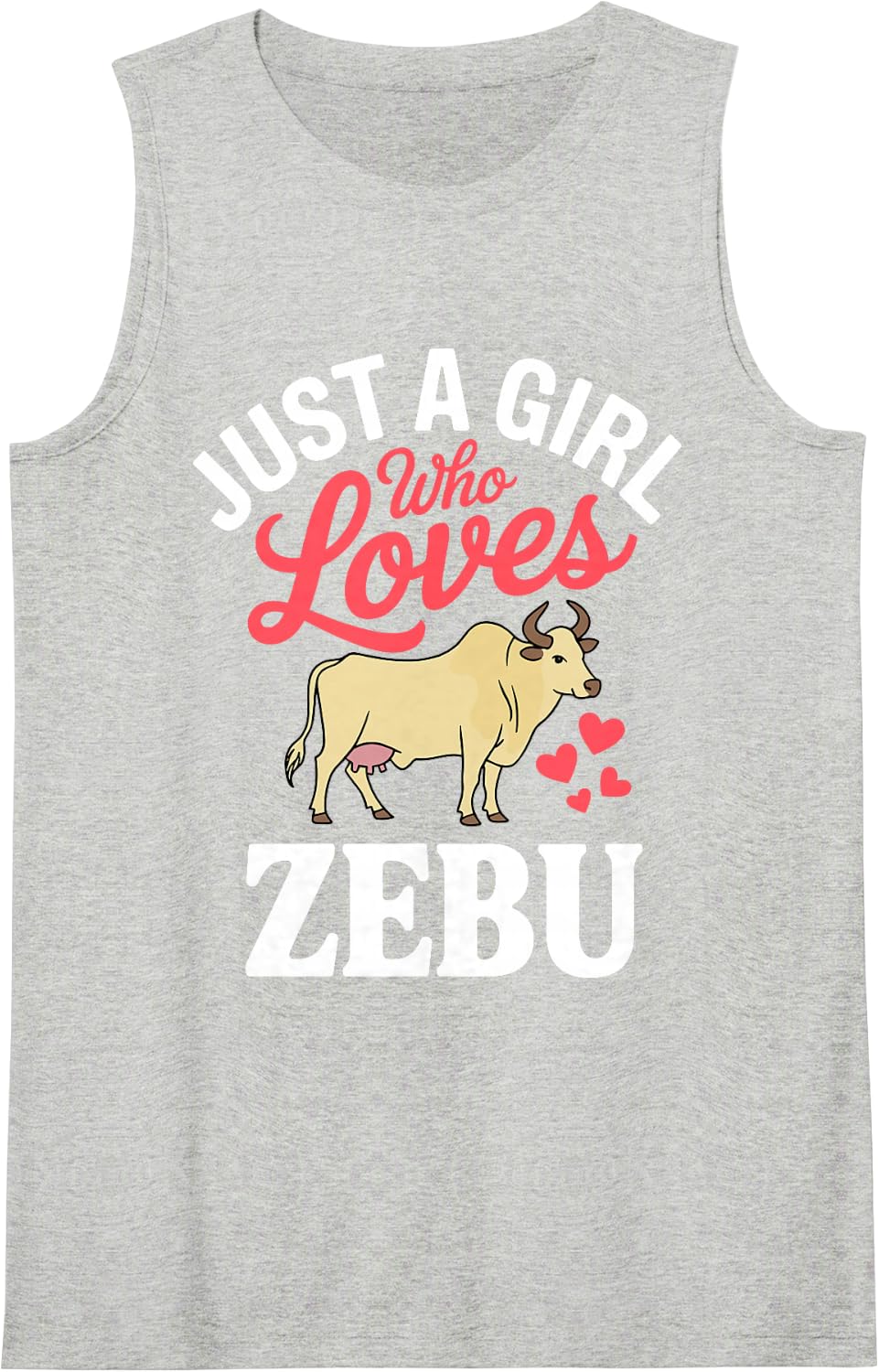 Zebu Art for Girls Kids Women Cow Cattle Animal Brahman Zebu Sleeveless Tank Top - Heather Grey