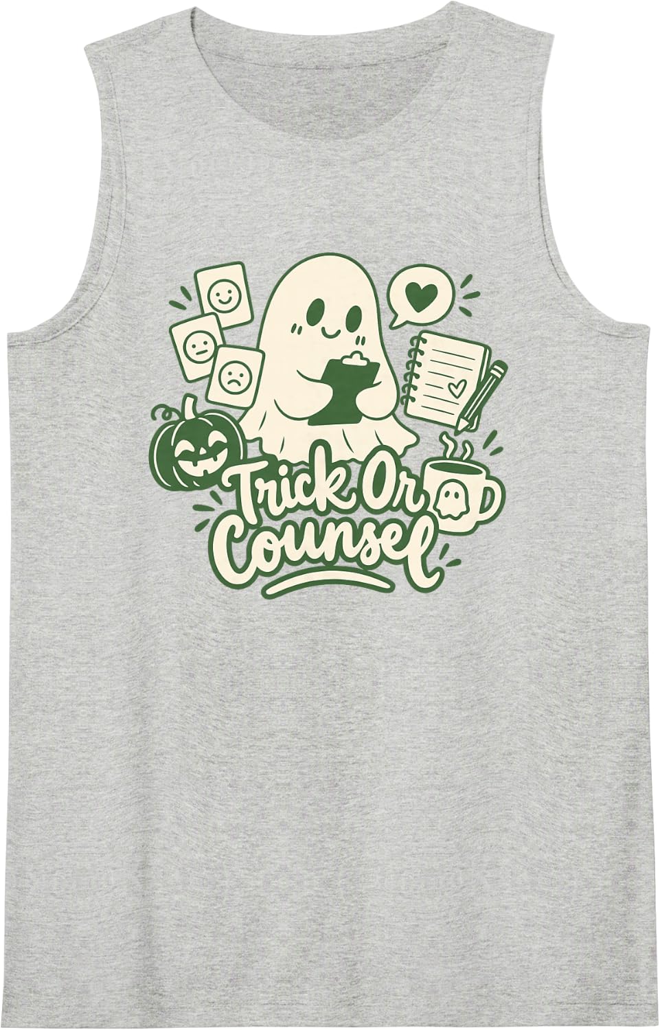 Trick Or Counsel School Counselor Halloween Cute Ghost Sleeveless Tank Top - Heather Grey
