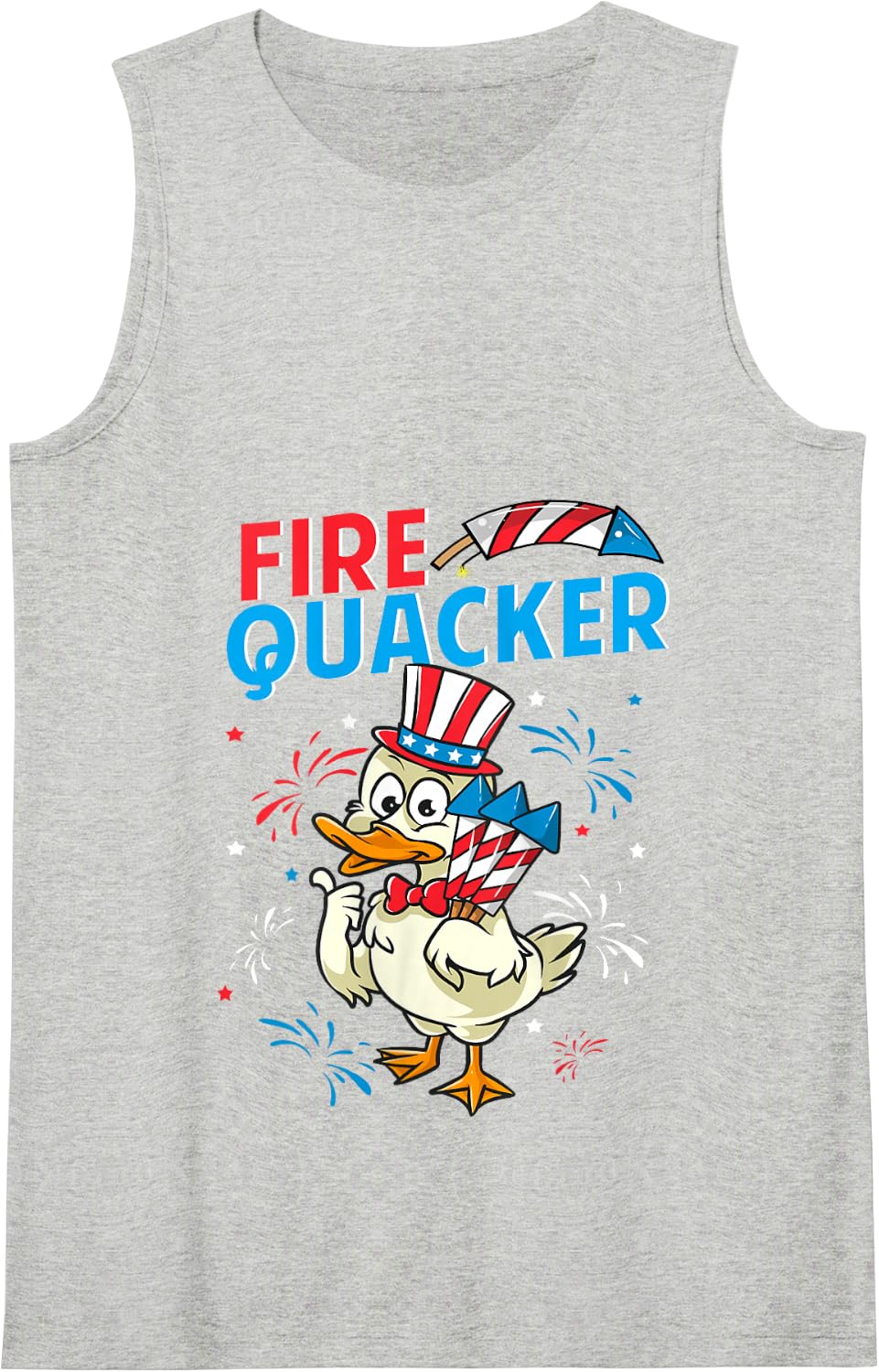 4th of July Patriotic Duck Fire Quacker Funny Fireworks Cute Tank Top - Heather Grey