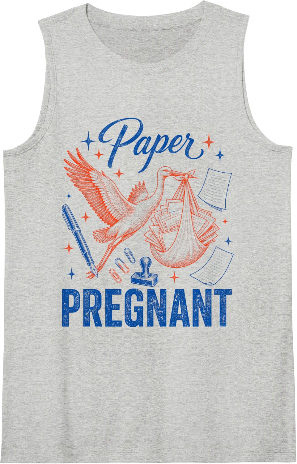 Paper Pregnant Adoption Funny Stork Waiting Mom Sleeveless Tank Top - Heather Grey