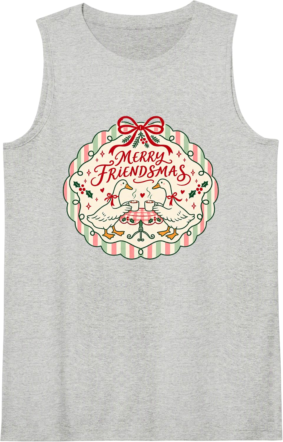 Merry Friendsmas Cute Christmas Geese Sharing Hot Cocoa Sleeveless Tank Top - Heather Grey