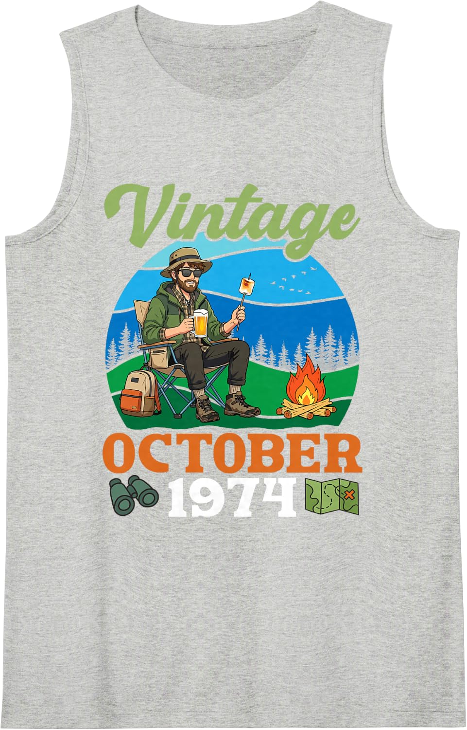 Vintage in October 1974 Happy Birthday 52 Years Old to Me Tank Top - Heather Grey