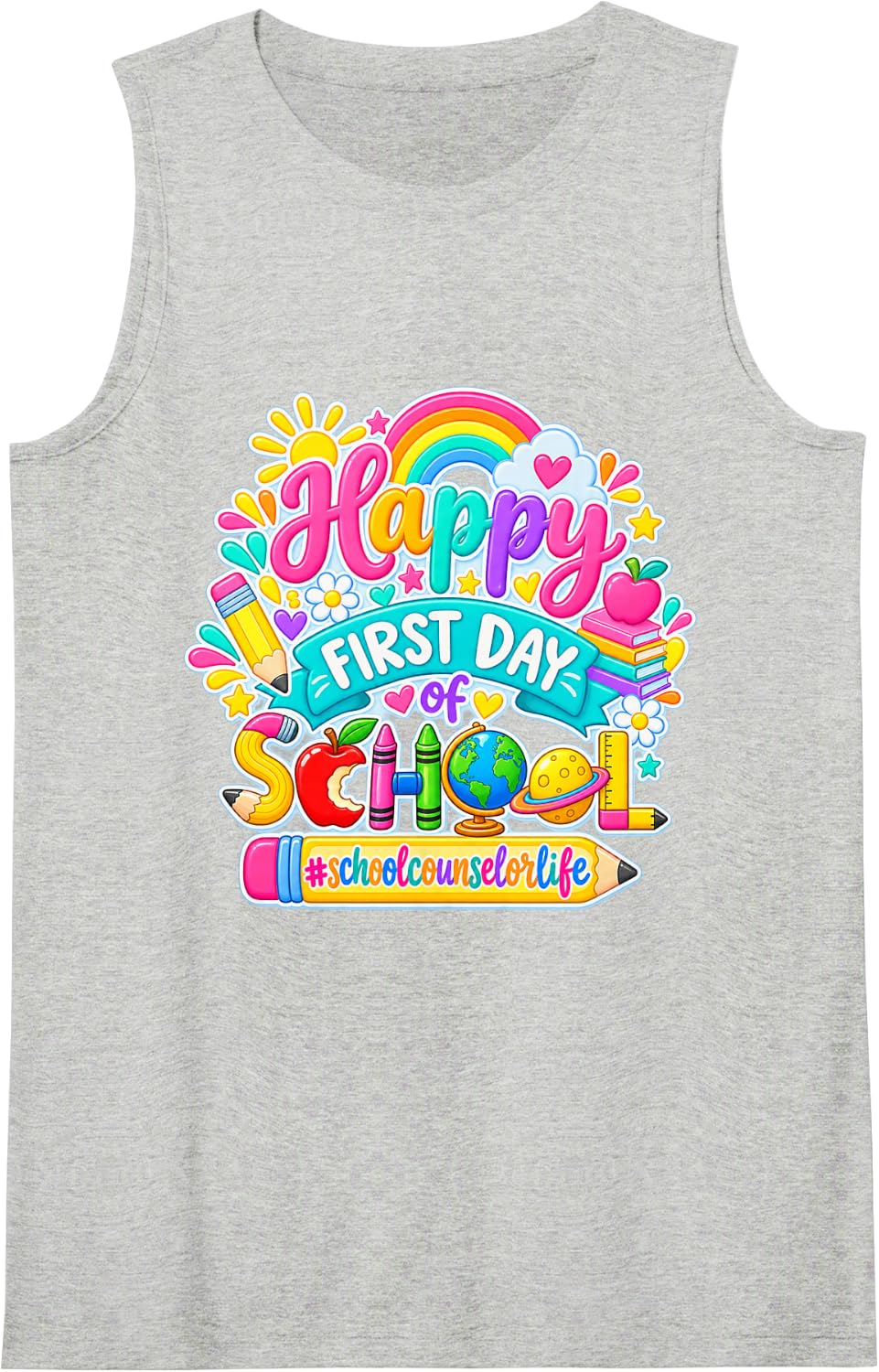 Happy First Day of School Sleeveless Tank Top - Heather Grey