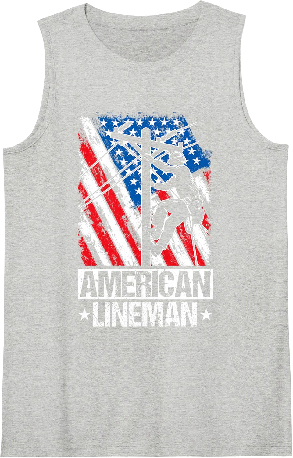 American Lineman Vintage Patriotic Flag Sleeveless Tank Top - Heather Grey
