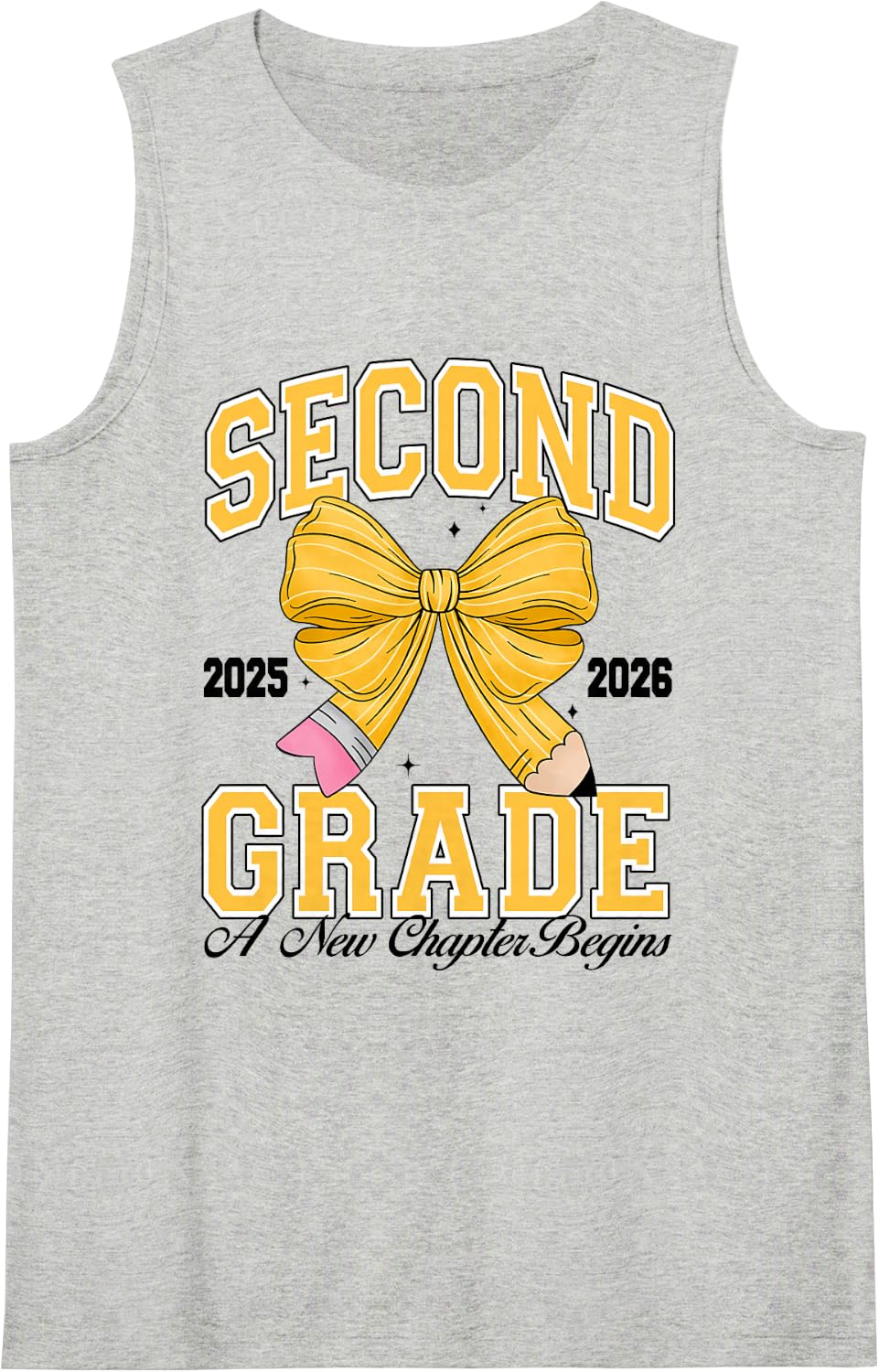 Second Grade Back to School First Day Pencil Bow 2025 Girl Sleeveless Tank Top - Heather Grey