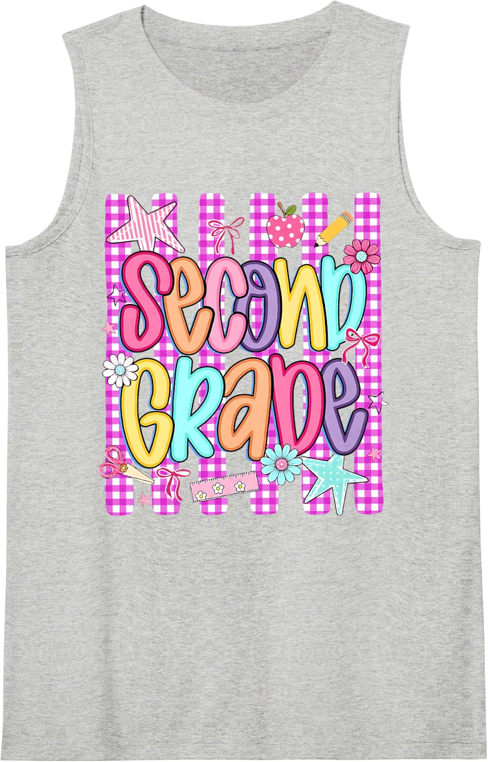 Back to School 2nd Second Grade Pink Women Girl Sleeveless Tank Top - Heather Grey