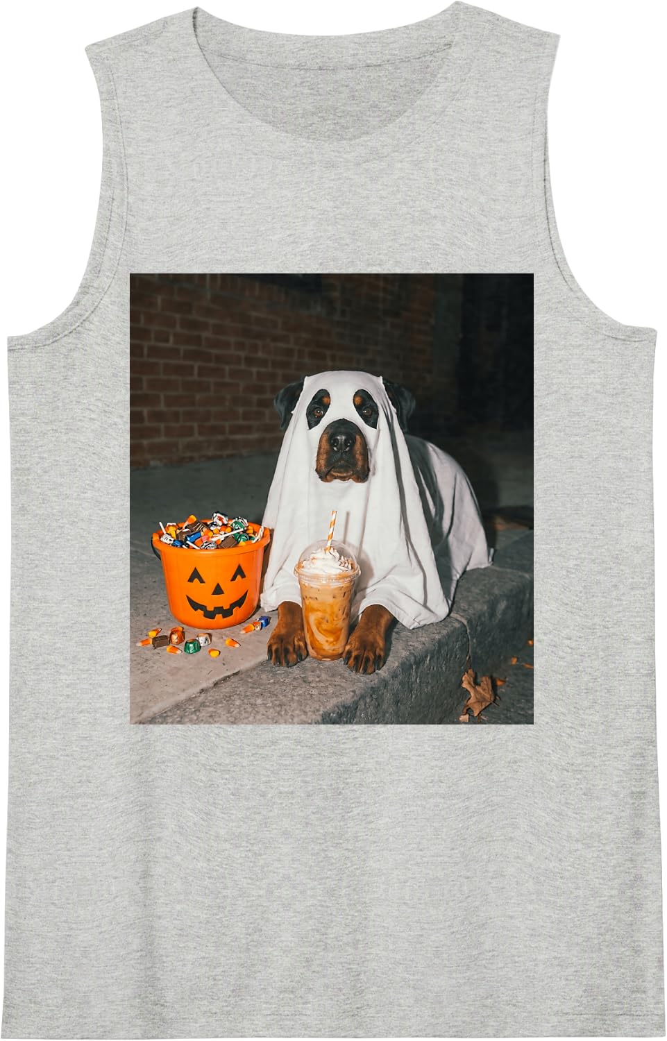 Rottweiler Ghost Dog Meme Pumpkin Iced Coffee Halloween Tank Top - Heather Grey