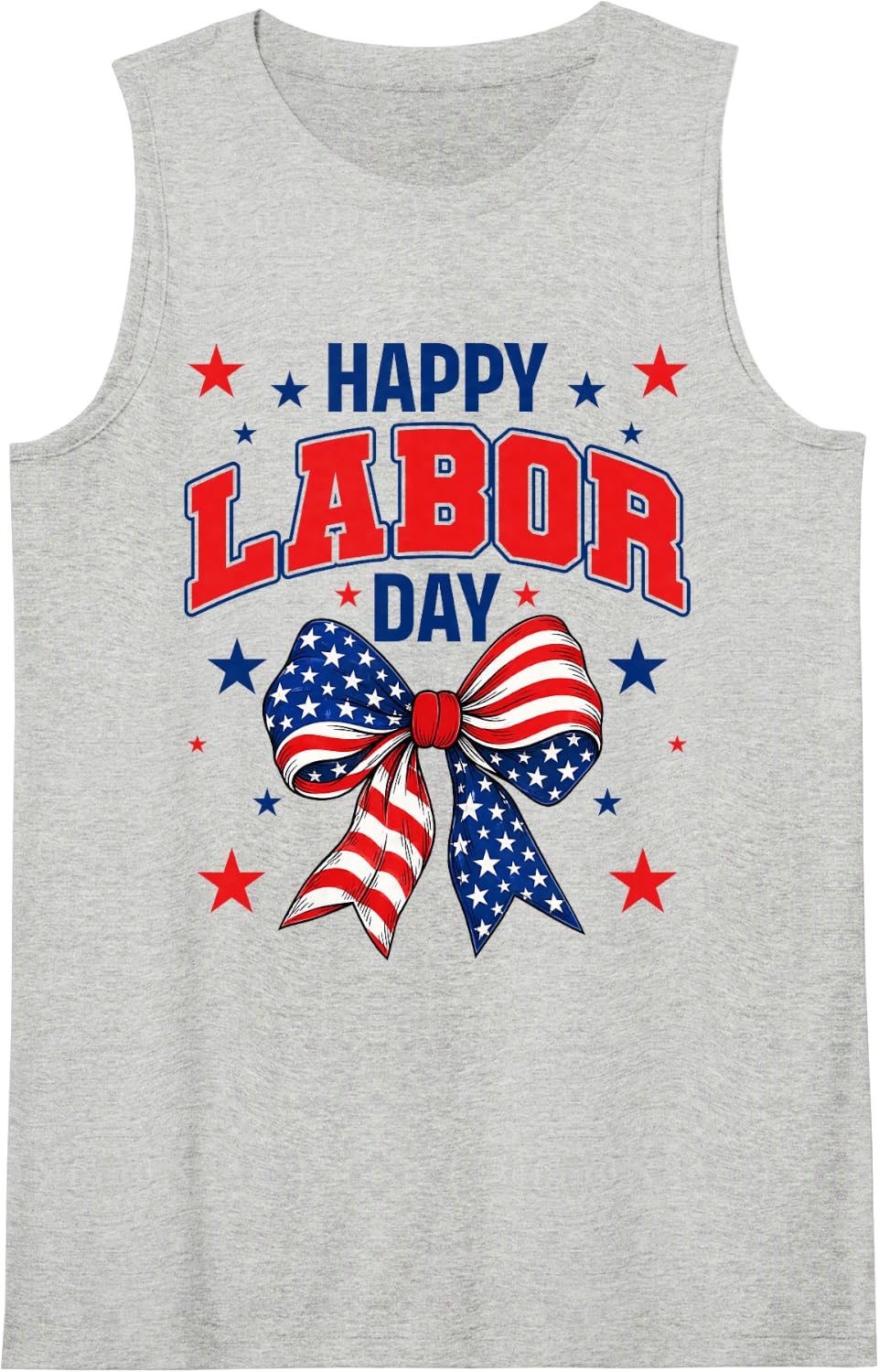 Happy Labor Day Coquette Bow Patriotic USA Women Girls Tank Top - Heather Grey